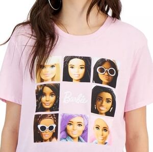Barbie Diverse Faces Oversized Style Graphic Print Pink T-Shirt